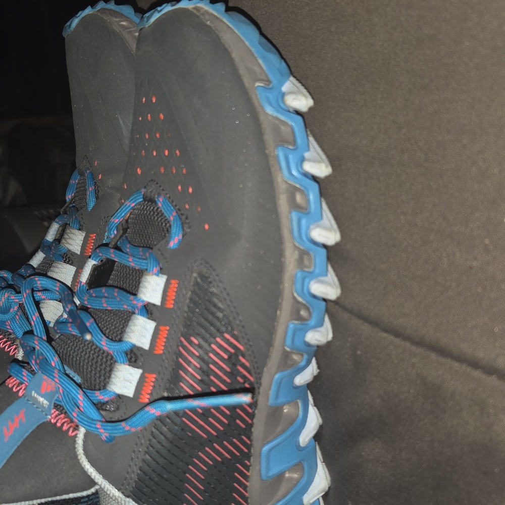 Adidas Gray and Blue Running Shoes with Red Accents